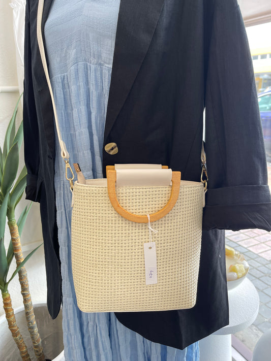 Rattan Hand Bag with Gold Buckle