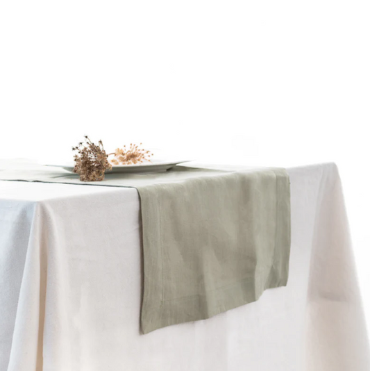100% French Flax Gingham Table Runner - Sage