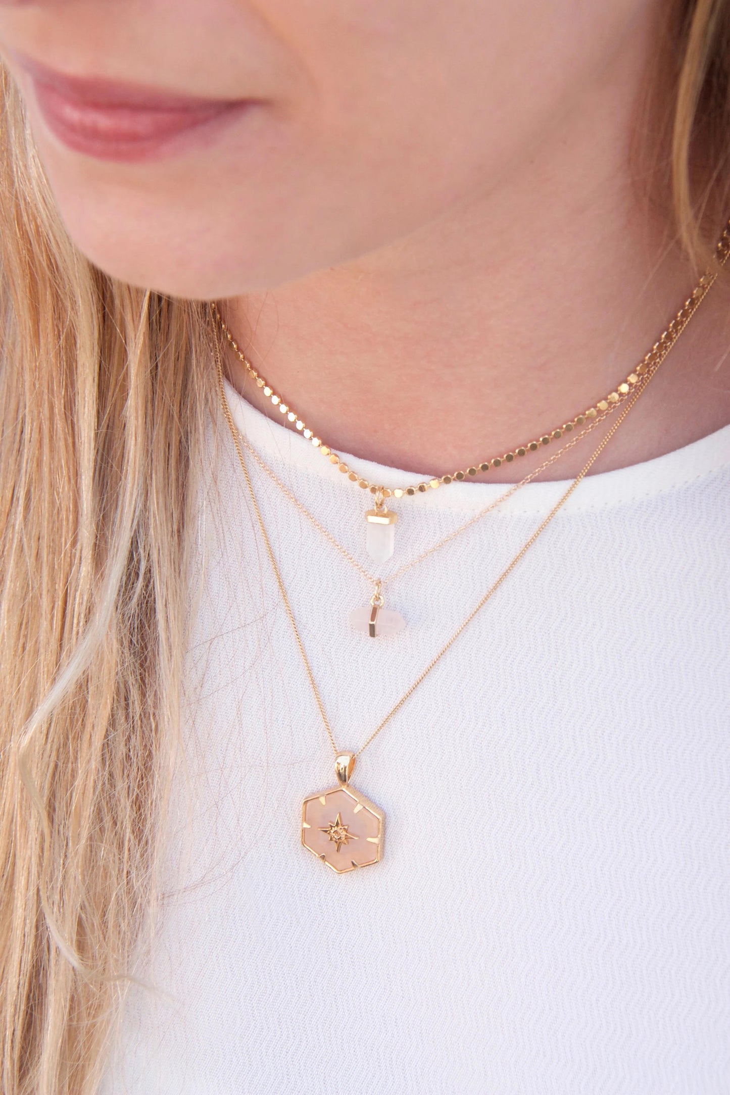 Gold Rose Quartz Necklace.